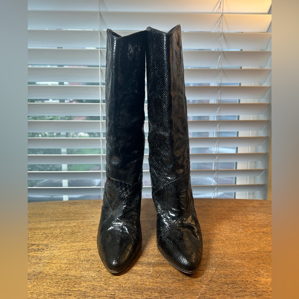 Vintage Biondini Italy Black Snakeskin Women's Boots